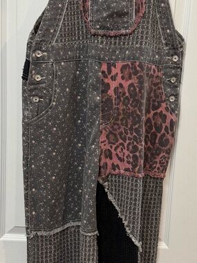 POL Patchwork Pink Leopard & Gray Overalls